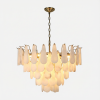 alabaster chandelier, natural spanish alabaster pendant light with antique brass finish, luxury round hanging light fixture for dining room, living room, foyer, bedroom, 32 inch, gold