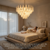 alabaster chandelier, natural spanish alabaster pendant light with antique brass finish, luxury round hanging light fixture for dining room, living room, foyer, bedroom, 32 inch, gold