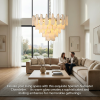 alabaster chandelier, natural spanish alabaster pendant light with antique brass finish, luxury round hanging light fixture for dining room, living room, foyer, bedroom, 32 inch, gold
