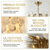 alabaster chandelier, natural spanish alabaster pendant light with antique brass finish, luxury round hanging light fixture for dining room, living room, foyer, bedroom, 32 inch, gold